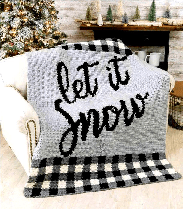 let it snow afgan işi örgü battaniye